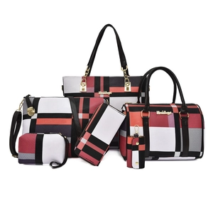 Elegant 6-piece plaid tote bag set including handbags and clutches for women
