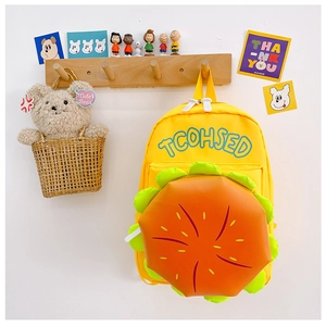 Détails du sac à dos enfant avec poche burger 3D et couches colorées en relief souple