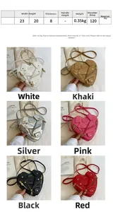 Size chart and dimensions for the heart-shaped motorcycle style PU leather crossbody bag