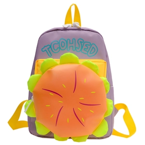 Sac à dos pour enfants violet et jaune avec poche fleurie et tissu imperméable léger