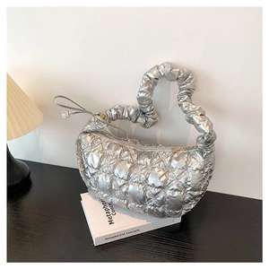 Quilted Puffy Shoulder Bag Women Ruched Handle Half Moon Hobo Korean Fashion Large Capacity Cloud Tote