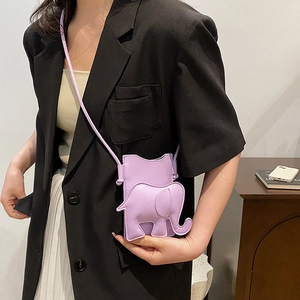 Sac à bandoulière minimaliste en forme d'éléphant violet clair pour femmes en cuir