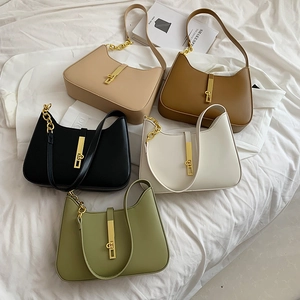 Chic crescent hobo bags in five colors with golden vertical buckle and slim straps