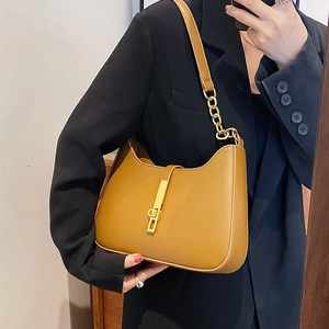 Chic ginger yellow hobo shoulder bag with gold metal buckle and leather chain strap
