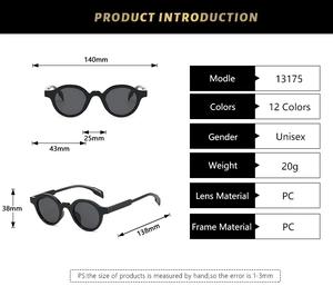 Detailed size specifications for oval vintage sunglasses including frame dimensions and weight