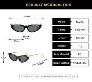 Tabella taglie dettagliata per occhiali da sole cat eye con dimensioni montatura e lenti