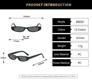 Guide des tailles détaillé et spécifications pour ces lunettes de soleil rectangulaires