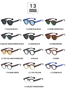 Detailed grid display of thirteen stylish irregular sunglasses in various colors