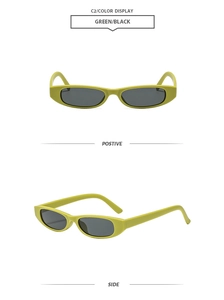 Détails de lunettes de soleil rectangulaires étroites vert fluo avec verres foncés