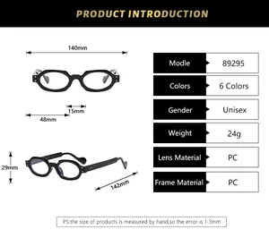 Size chart detail for stylish small square frame glasses with precise metric dimensions
