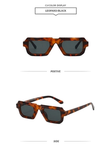 Detaillierte Vorder- und Seitenansicht der Vintage-Sonnenbrille mit Leopardenmuster