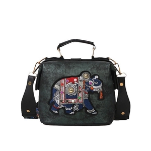 Sac À Main Docteur Brodé Éléphant Pour Femmes Cuir PU Rétro Ethnique Sac Bandoulière Sangle Large Papillon