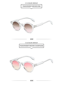 Close-up of retro oval sunglasses featuring C11 and C12 gradient lenses with clear frames