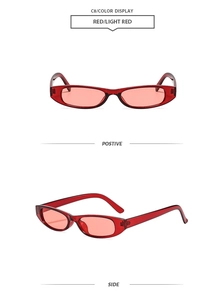 Vues détaillées de lunettes de soleil ovales rouges avec monture rétro et verres assortis
