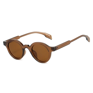 Vintage oval sunglasses with brown transparent frames and matching brown lenses in 45-degree view