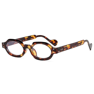 Retro tortoise oval cat-eye glasses frame with wide temples in a 45-degree side view