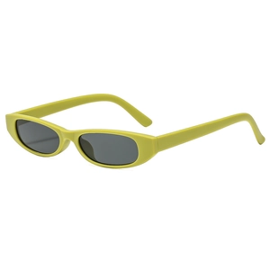 Lunettes de soleil rétro ovales à petit cadre jaune vif avec verres gris foncé
