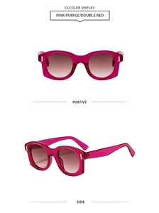 Vues de face et de profil de lunettes de soleil rétro rose-violet à verres dégradés