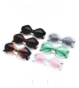 Detailed view of polygon sunglasses in various colors with stylish resin frames