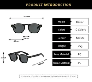 Tableau des tailles et spécifications techniques pour lunettes de soleil carrées rétro