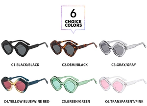 Detailed comparison of six stylish polygon sunglasses in various fashion colors and tints