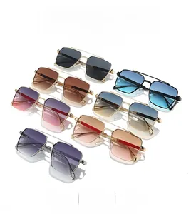 Detailed collection of metal double bridge sunglasses in various colorful gradient lenses