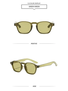 Détails des lunettes de soleil carrées vintage vertes avec monture et rivets en métal