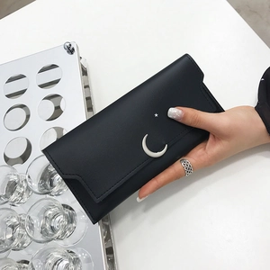 Portefeuille Long Pour Femmes Cuir PU Boucle Métal Étoile Lune Pochette Rétro Simple Porte-Cartes Pour Dames