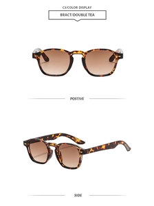 Vue détaillée des lunettes de soleil carrées écaillées avec verres dégradés marron