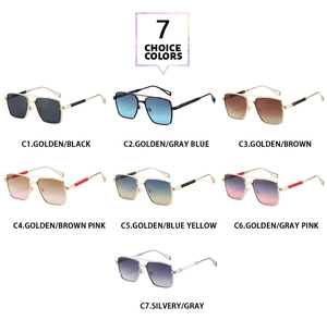 Seven colors of stylish metal double-bridge sunglasses with square frames and gradient lenses