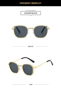 Detailansicht der goldenen Polygon-Metallsonnenbrille mit Seitenschutz und Polgläsern