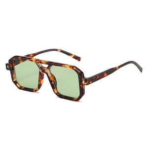 Vintage tortoiseshell square sunglasses with double bridge and green lenses