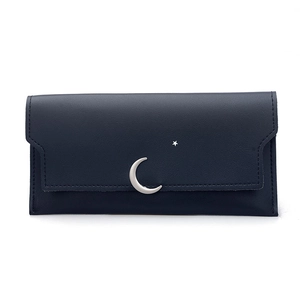 Portefeuille long bleu marine pour femme avec des détails métalliques d'étoile et de lune