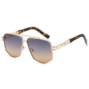Fashion Pilot Sunglasses Metal Double Bridge Geometric Frame UV400 Protection Gradient Lenses Retro Eyewear For Men Women