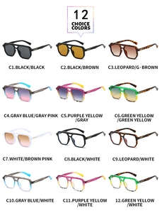 Detailed grid showing 12 color variants of vintage double-bridge aviator sunglasses