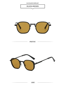 Nahaufnahme der Retro-Polygon-Sonnenbrille C4 in Front- und Seitenansicht