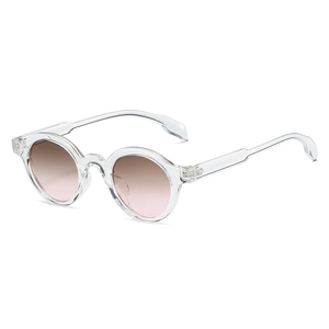 Modern vintage round sunglasses with gradient tea-pink lenses and transparent frame