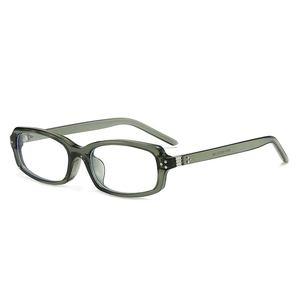 Classic square dark green transparent sunglasses with vintage rivets and metal details
