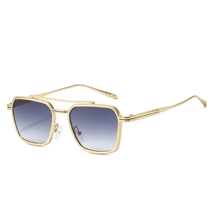 Stylish double bridge aviator sunglasses with gold metal frame and gradient lenses