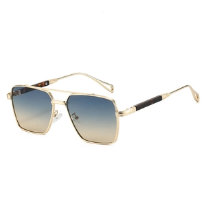 Fashionable square metal sunglasses with double bridge and gradient lenses on white background