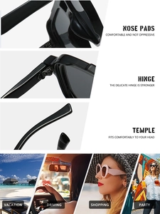 Detailed views of eyewear nose pads, hinges, and temples for stylish driving sunglasses