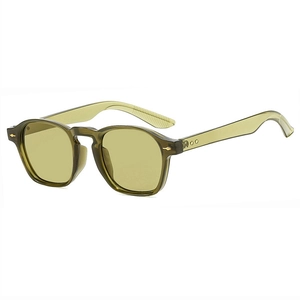 Lunettes de soleil carrées vert olive vintage avec rivets et verres jaune clair