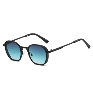 Modische Polygon-Metall-Sonnenbrille mit blauem Farbverlauf für lässigen Streetstyle