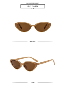 Detail of jelly tea cat-eye sunglasses showing front and side views in classic style