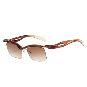 Occhiali da sole semi-rimless tartarugati con stanghette ondulate e lenti sfumate
