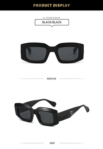 Detailansicht der schwarzen Polygon-Sonnenbrille mit eckigen Rahmen und Gläsern
