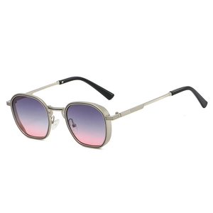 Retro-Polygon-Sonnenbrille mit lichtgoldenem Metallrahmen und lila Verlaufsgläsern