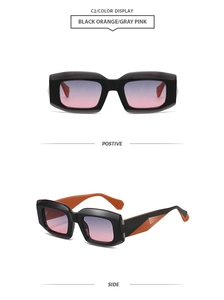 Details einer Polygon-Sonnenbrille mit schwarzem Rahmen und lila Farbverlaufsgläsern