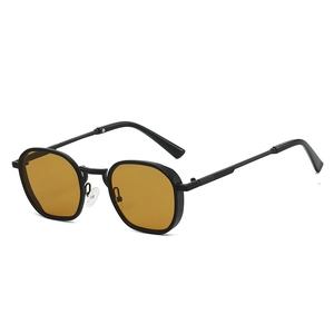 Retro Polygon-Sonnenbrille mit gelben Gläsern und industriell texturierter Fassung