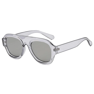 Fashionable oversized aviator sunglasses with transparent grey frame and flat top design